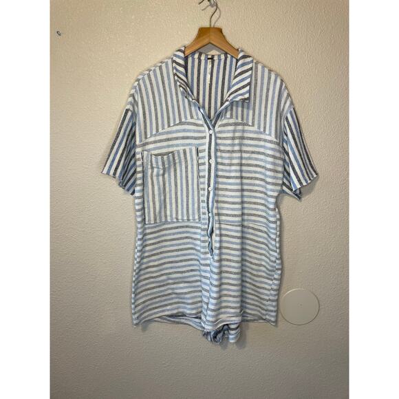 Free People For the Boys Blue Striped Oversized Knit Short Sleeve Romper Small - Picture 11 of 16